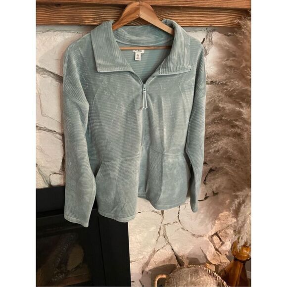 L.L. Bean Women’s Sage Green Fleece Half Zip Long Sleeve Pullover Jacket Large - Picture 1 of 6